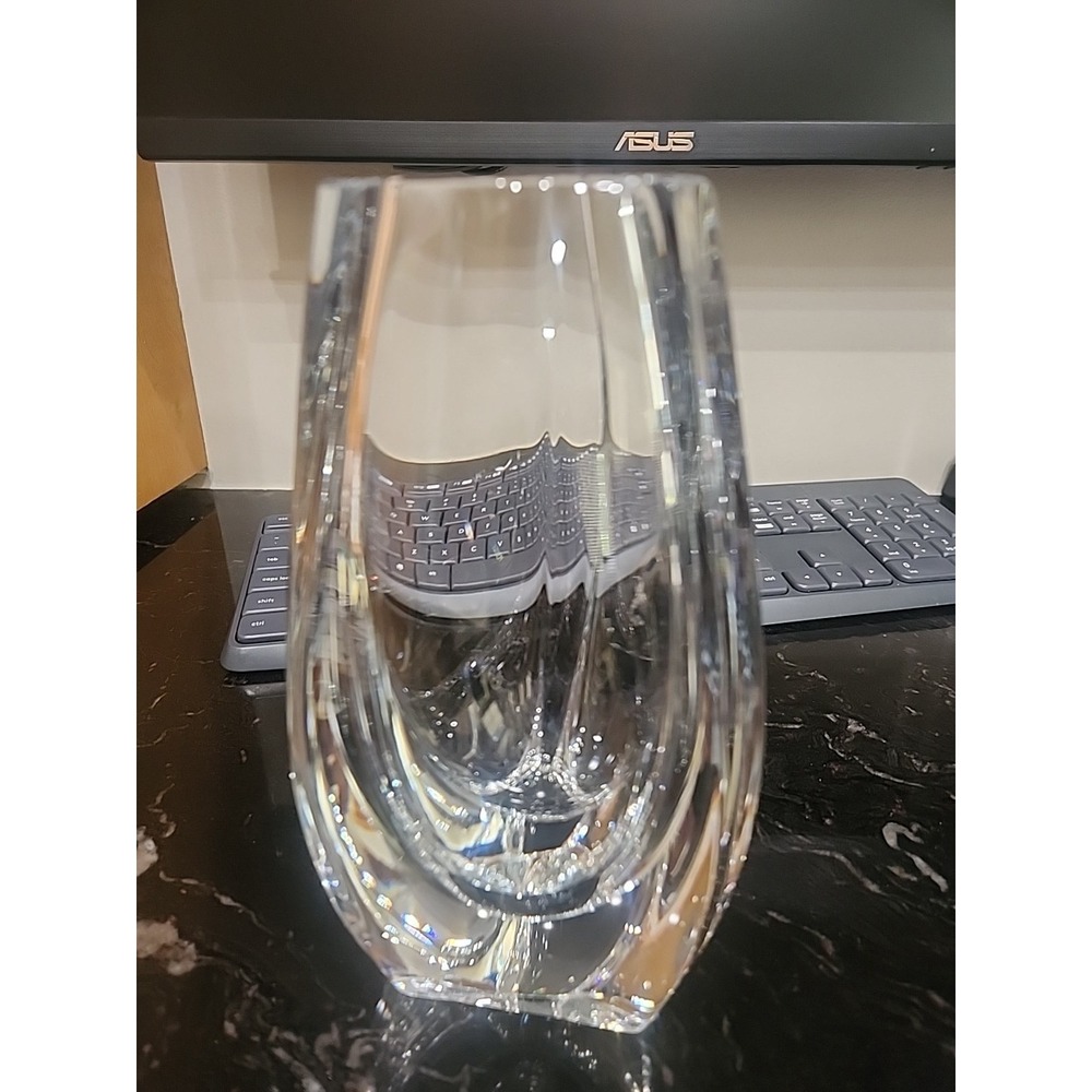 Baccarat Crystal Bouton D'Or Vase 8" Three Sided Triangular Heavy
